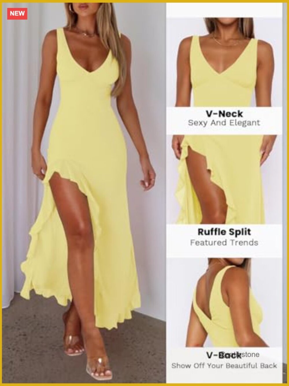 Sleeveless Mesh V-Neck Bodycon Maxi Dress with High Slit - Picture 3 of 5